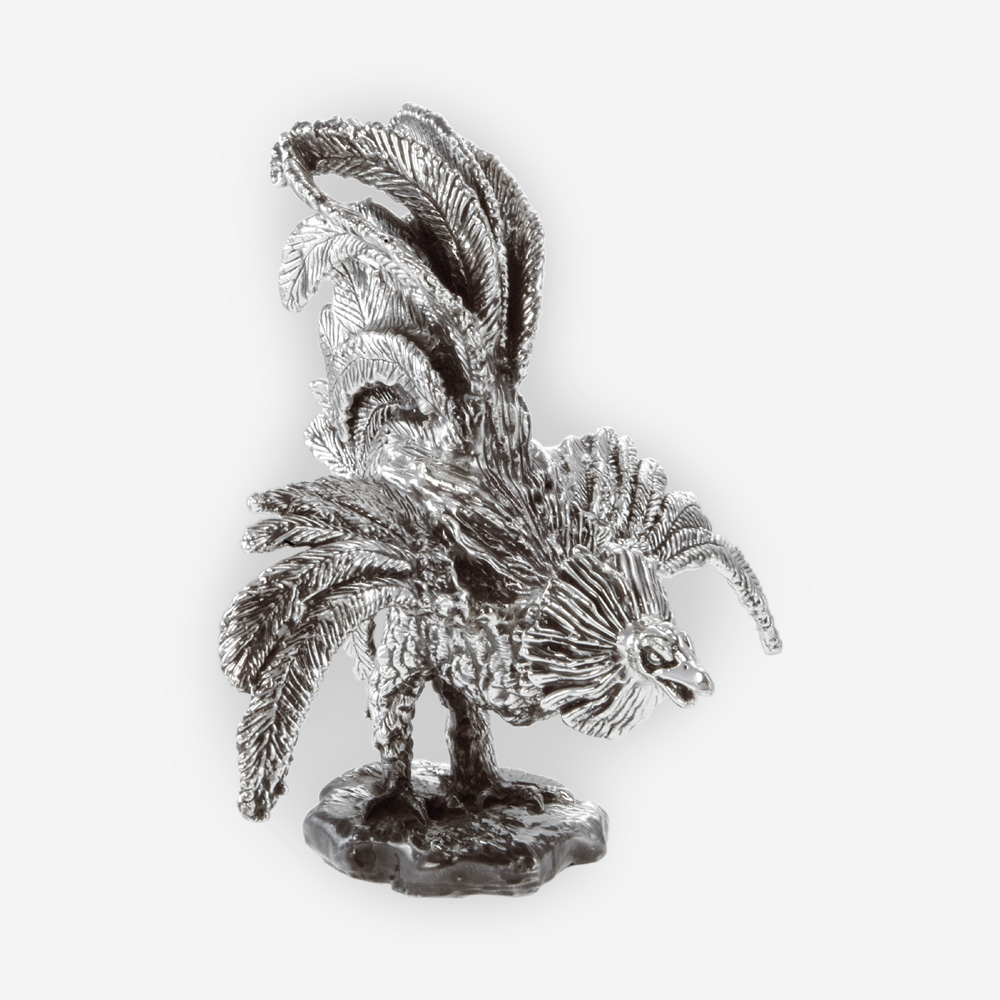 Escultura en plata de un Gallo de Pelea - Zanfeld