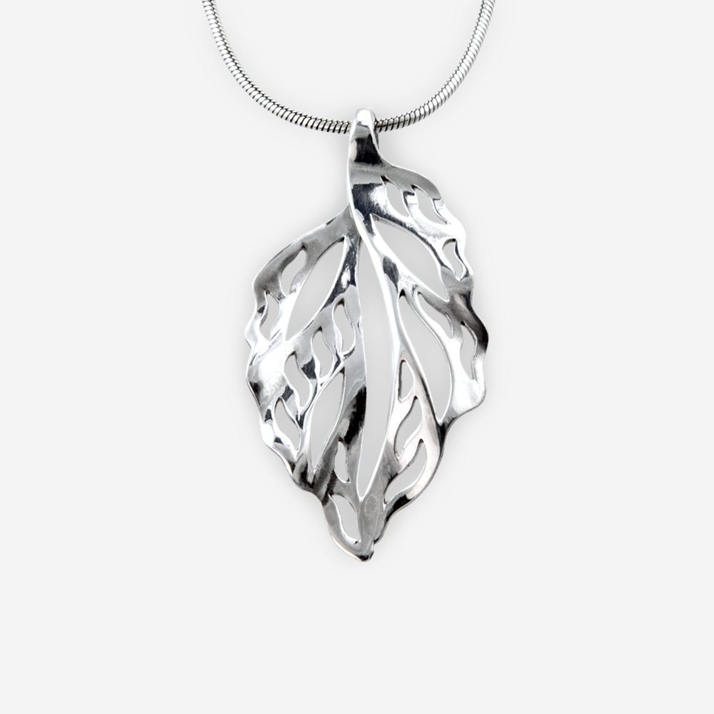 Large Abstract Sterling Silver Leaf Pendant - Zanfeld