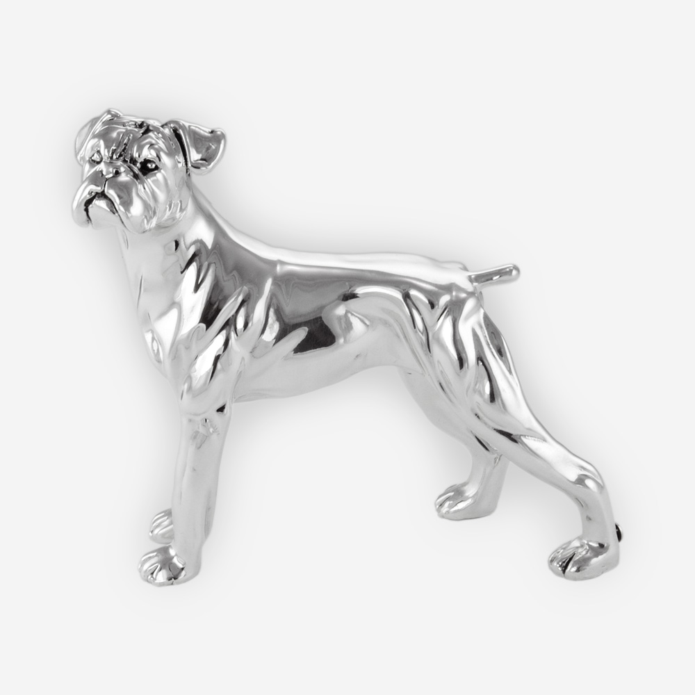 Escultura de Plata de un Perro Boxer Americano  hecha mediante proceso de electroformado.