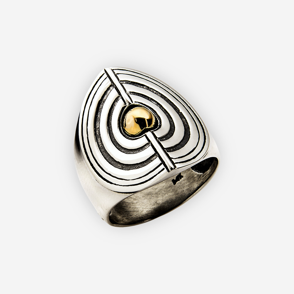 Anillo en forma de espiral de plata.925 y un centro de oro 14 kt.