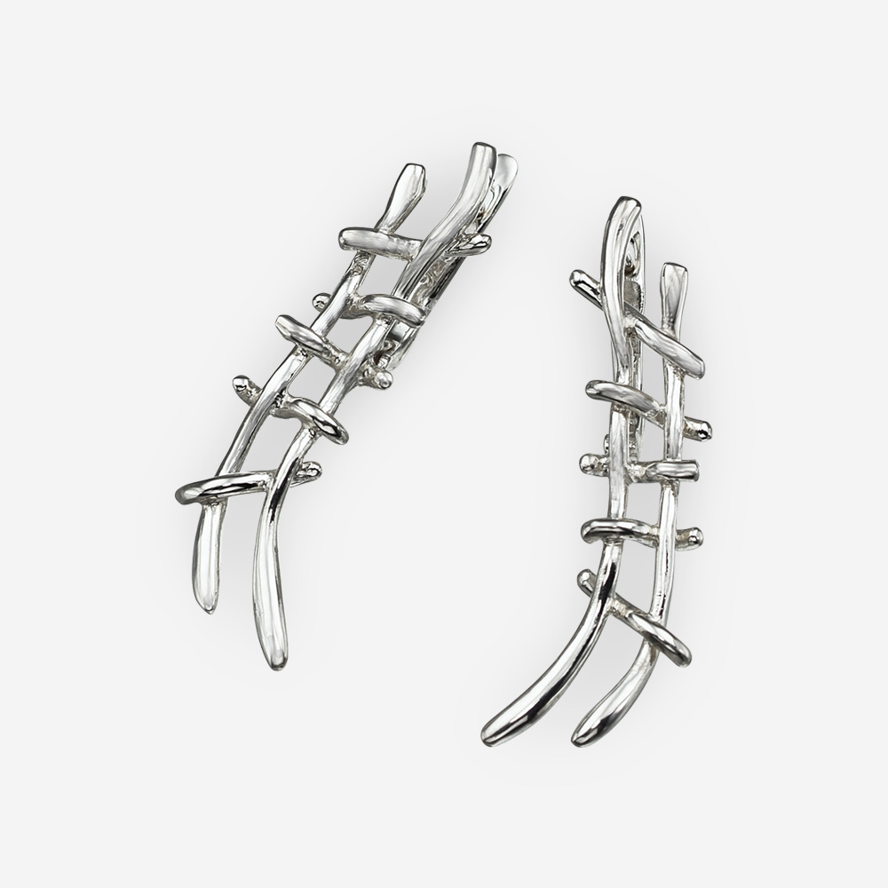 Silver Hanging Earrings with Wicker Design - Zanfeld