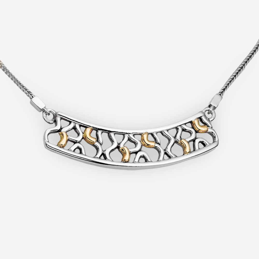 Sterling Silver Openwork Necklace with 14k Gold Details - Zanfeld